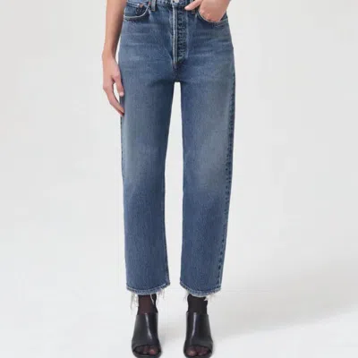 Agolde 90's Crop Mid Rise Loose Straight Jeans In Blue