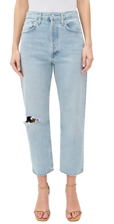 Agolde 90's Crop: Mid Rise Loose Straight Jeans Segment In Blue