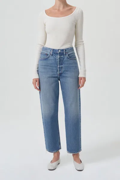 Agolde Blue 90's Crop Mid Rise Straight Jeans In Hooked