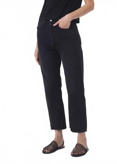 Agolde 90's Crop Mid Rise Straight Jeans In Tar In Black