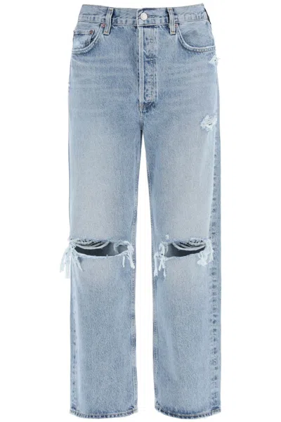 Agolde '90s Ripped Straight Leg Organic Cotton Jeans In Blue