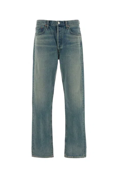 Agolde Light Blue Straight Jeans In White