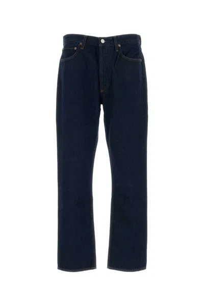 Agolde Straight Leg Dark Wash Five Pocket Jeans In Blue