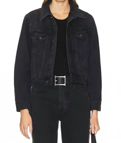 Agolde Charli Classic Denim Trucket Jacket In Jagged Damage Black