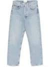 Agolde High Waist Frayed Hem Jeans In Blue