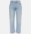 Agolde 90 Crop Mid Rise Loose Straight Jeans Force In Blue