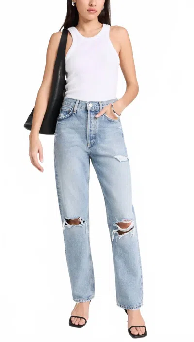 AGOLDE 90'S MID RISE THREADBARE JEANS IN BLUE
