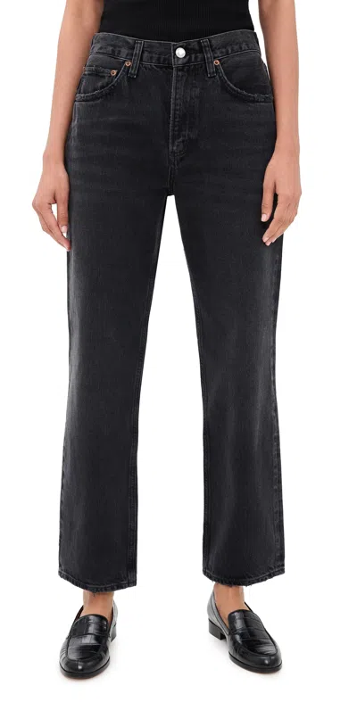 Agolde 90s Pinch Waist High Rise Straight Jeans Hitch In Black