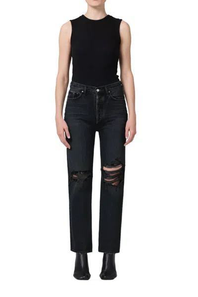 Agolde 90's Pinch Waist High Rise Straight Jeans In Fuse In Black