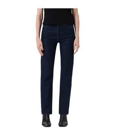 Agolde 90's Pinch Waist High Rise Straight Long (comfort Stretch) In Blue