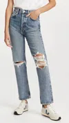 Agolde 90's Pinch Waist Ripped High Rise Straight Jeans In Backdrop