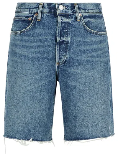 Agolde Blue Five-pocket Shorts With Button Closure