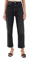Agolde 90s Pinch Waist Crop High Rise Straight Jeans 27.5 Radius In Black