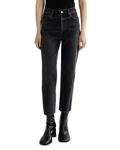 Agolde 90s Pinch Waist High Rise Ankle Straight Jeans In Radius In Black