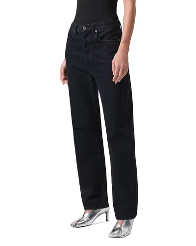 Agolde Black 90s Pinch Waist High Rise Straight Jeans In Paradox