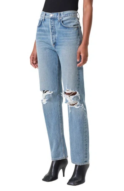 AGOLDE AGOLDE '90S PINCH WAIST RIPPED HIGH WAIST STRAIGHT LEG JEANS