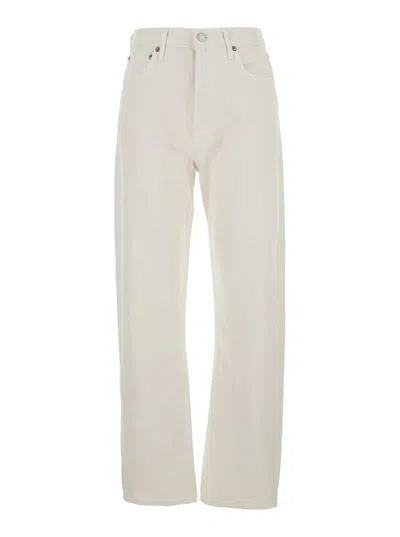 Agolde 90s White Jeans With Five-pocket Design And Logo Patch On The Rear In Denim Woman