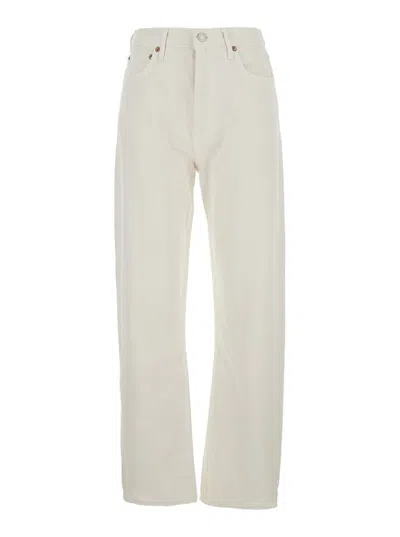 Agolde '90s' White Jeans With Five-pocket Design And Logo Patch On The Rear In Denim Woman