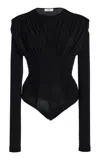 Agolde Abbi Ruched Jersey Bodysuit In Black