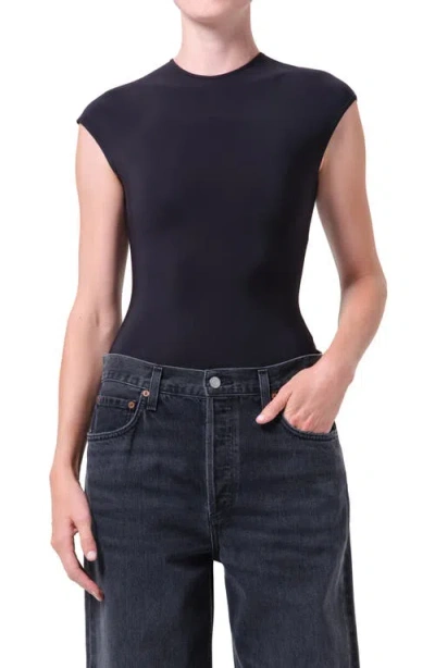 Agolde Agata Cap Sleeve Bodysuit In Black