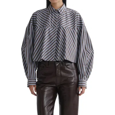 Agolde Agnes Striped Cropped Cotton Shirt In Blue