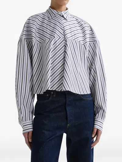 Agolde Agnes Striped Cropped Shirt In Gray