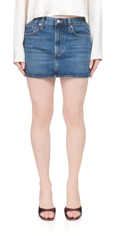 Agolde Alek Denim Mini Skirt In Dwell In Blue