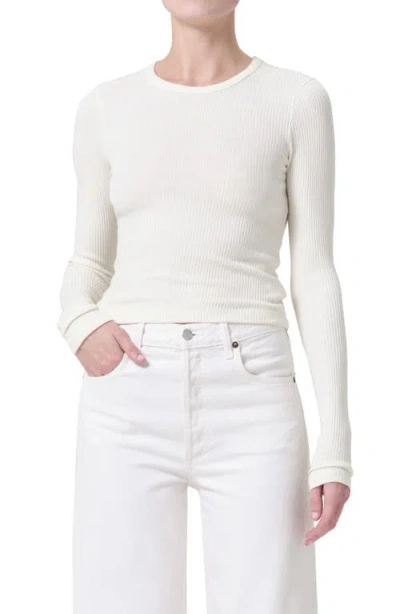 Agolde Alma Shrunken Long Sleeve Rib Top In Oat Milk