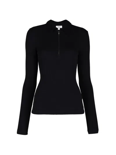 Agolde Amica Ribbed-knit Polo Top In Black