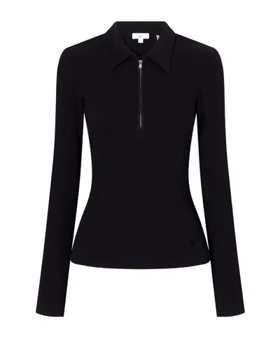 Agolde Amica Ribbed-knit Polo Top In Black