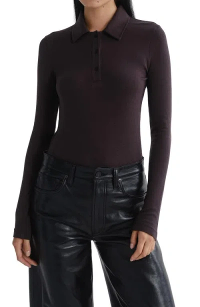 Agolde Amos Long Sleeve Polo Shirt In Forge Dk Muted Brown
