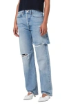 Agolde Amryn Double Layer Ripped Straight Leg Jeans In Blue
