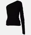Agolde Annette One-shoulder Ruched Stretch-jersey Top In Black