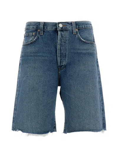 Agolde Anson Belt-loop Buttoned Shorts In Blue