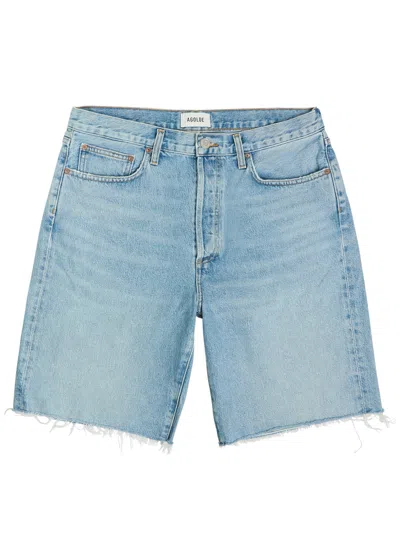 Agolde Anson Frayed Denim Shorts In Blue
