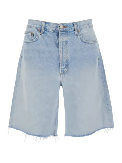 Agolde Blue Shorts Anson Short In Ruse With Pockets And Straight Hem In Cotton And Lyocell For Women