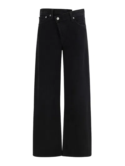 Agolde Womens Crushed Low Slung Baggy Denim Jeans In Black