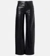 Agolde Leather Croc-embossed Arc Wide-leg Jeans In Black