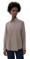 Agolde Aris Stripe Button Front Shirt In Burgundy