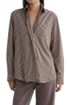 Agolde Aris Stripe Button Front Shirt In Brown