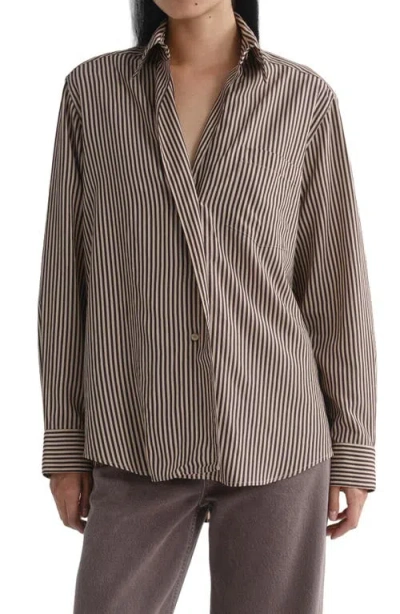 Agolde Aris Trace Striped Shirt In Trace Stripe Chocolate Taupe