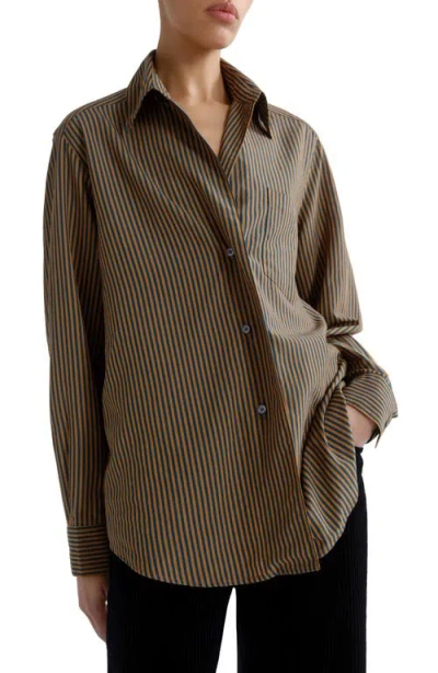 Agolde Aris Trace Striped Shirt In Trace Stripe Teal Mustard Dk