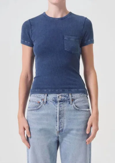 Agolde Arlo Rib Pocket Tee In Indigo In Blue