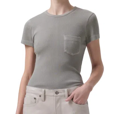 Agolde Arlo Ribbed Tee In Drab In Grey