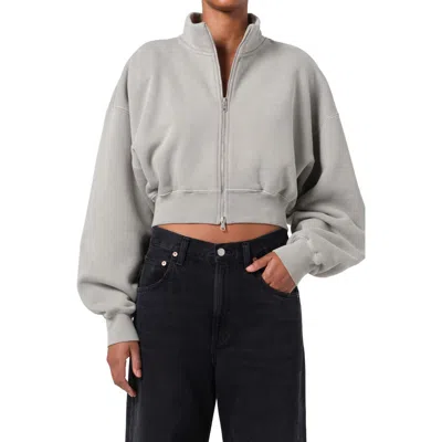 Agolde Asta Oversize Crop Zip Sweatshirt In Drab (dusty Khaki)