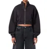 Agolde Asta Oversize Crop Zip Sweatshirt In Washed Blk (blk W/wsh Seams)