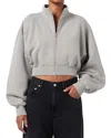 Agolde Asta Oversize Crop Zip Sweatshirt In Drab