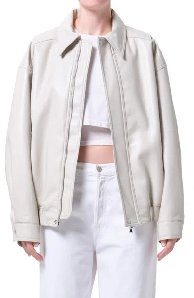 Agolde Aston Recycled Leather Bomber Jacket In White
