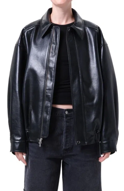 Agolde Aston Recycled Leather Bomber Jacket In Black