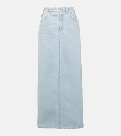 Agolde + Net Sustain Hilla Frayed Organic Denim Maxi Skirt In Fragment